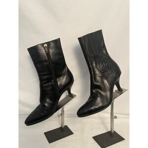 Armani Black Leather Ankle Boots Size 36.5 / US 6.5 Kitten Heel Minimalist